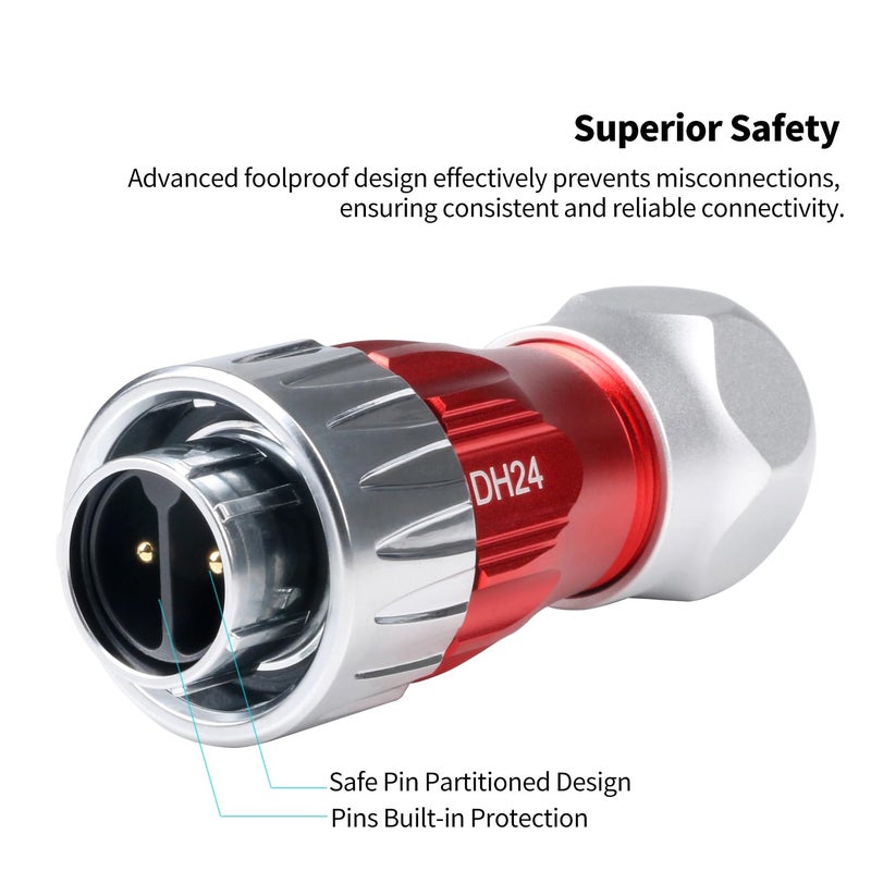 CNLINKO DH-24 2 PIN Industrial Waterproof Connectors, IP68 Circular Connector, Hard Metal Anti-Interference Shell, Quick Plug Aviation Connector, M24 Panel Mount Flange Socket (2-Pin) - Image 2